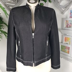 CC Collection Black Denim Tweed Cropped Zip Pockets 6 Small